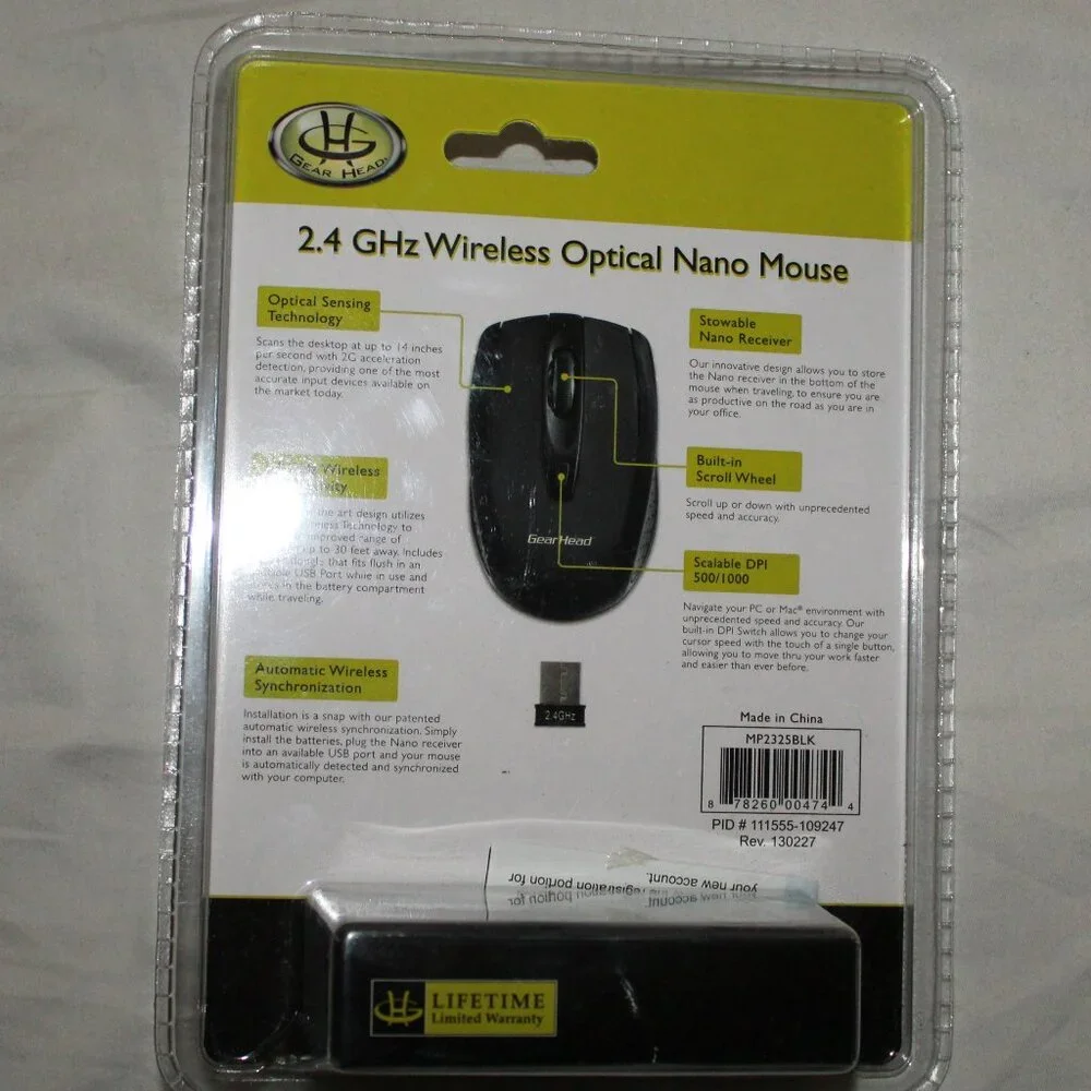 NWT Gear Head 2.4 GHz Wireless Optical Nano Mouse Black